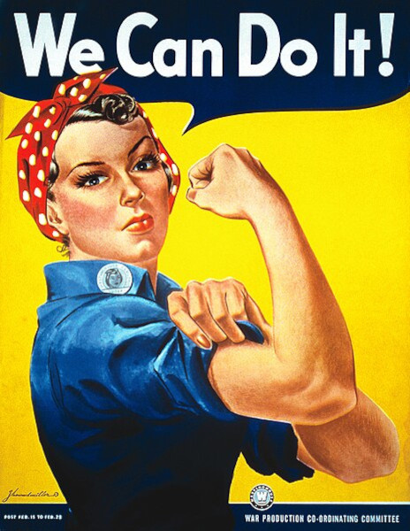 Rosie, a Rebitadeira, cartaz ilustrando uma trabalhadora mostrando o braço, um símbolo do feminismo.