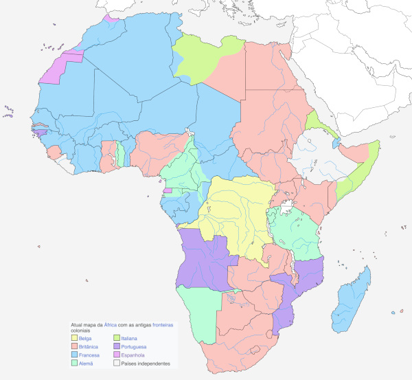 Mapa da partilha da África em colônias europeias. 
