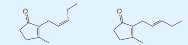 Estrutura química dos principais compostos do aroma da flor do jasmim em questão da Uerj sobre isomeria.