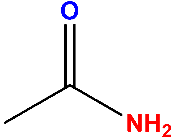 Estrutura química das amidas, uma das classificações das funções orgânicas.