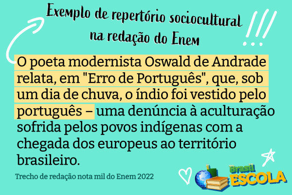 Exemplo de repertório sociocultural em redação nota mil do Enem 2022.