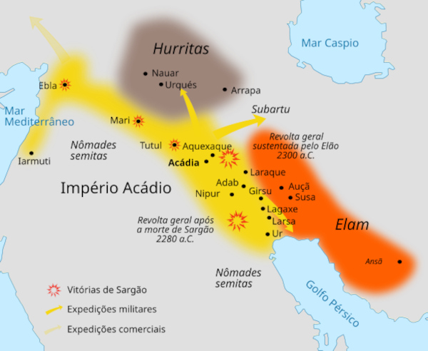 Mapa ilustrativo do Império Acádio.[1]