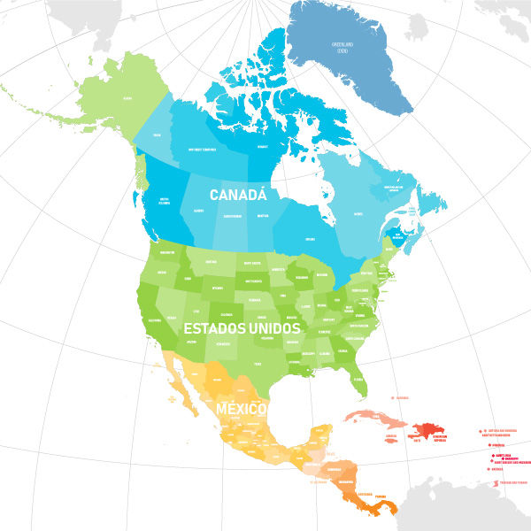 Mapa da América do Norte.