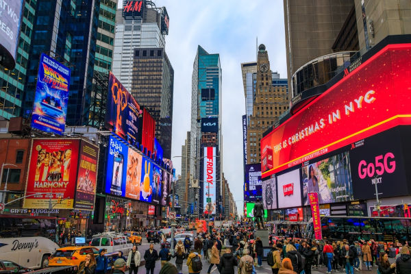 Times Square, em Nova Iorque, na América do Norte.