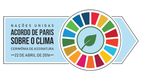 Emblema do Acordo de Paris sobre o Clima, assinado em 22 de abril de 2016, na Organização das Nações Unidas (ONU).