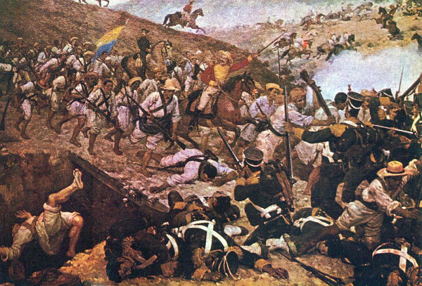 Pintura retrata uma batalha pela independência da América Espanhola.