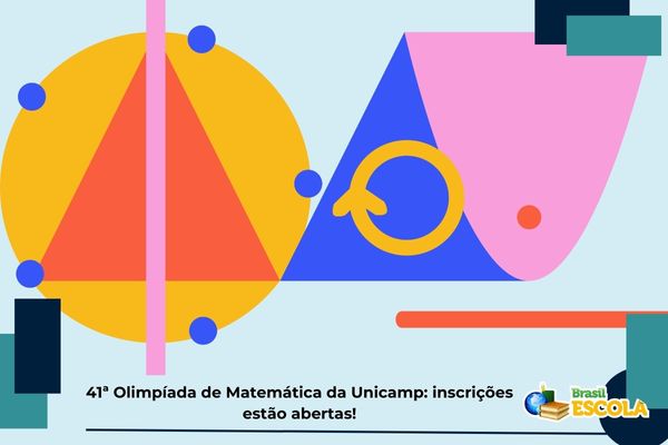 Símbolo das olimpíadas de matemática da UNicamp 2025. Texto na imagem: 41ª Olimpíada de Matemática da Unicamp: inscrições estão abertas.
