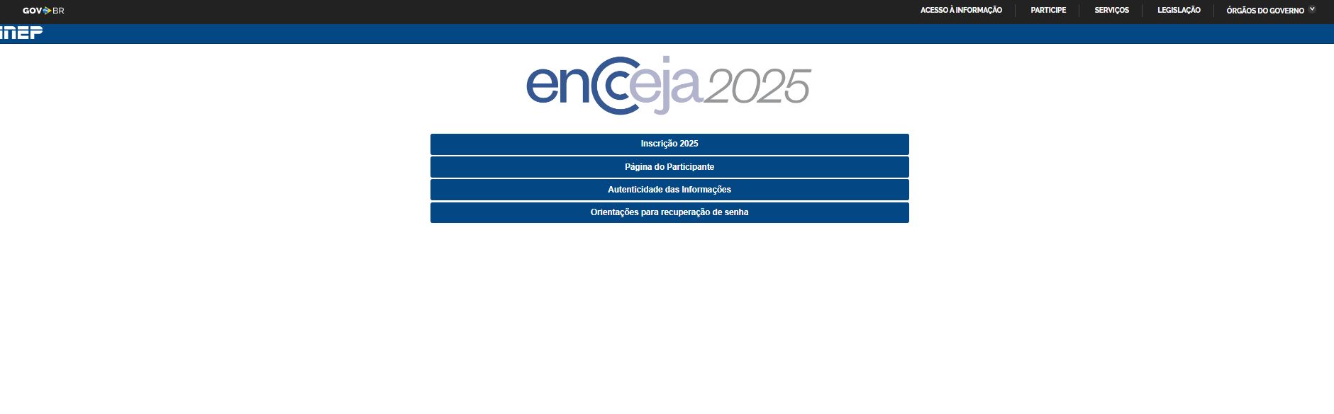 Página de inscrição do Encceja 2025.