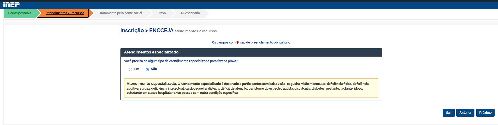 Página de inscrição do Encceja 2025