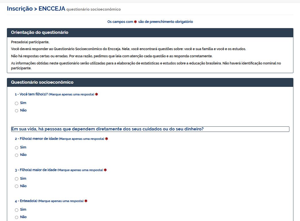 Página de inscrição do Encceja 2025