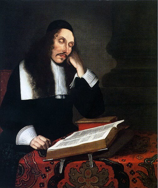 Na pintura, Baruch Spinoza é retratado lendo a Bíblia.
