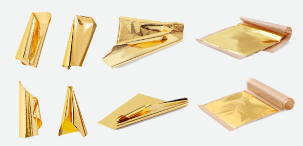 Folhas de ouro dobradas devido à sua maleabilidade, uma propriedade específica da matéria.