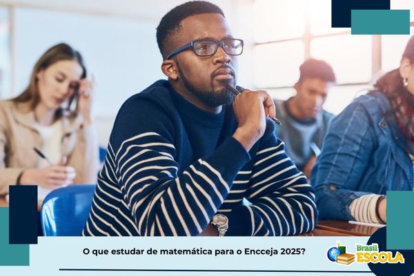 Aluno pensativo. Texto na imagem: O que estudar de matemática para o Encceja 2025?