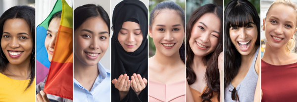 Mulheres com diferentes características físicas (preta, parda, amarela, branca) em referência ao conceito de raça.