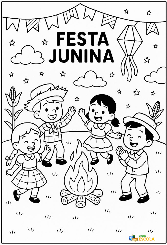 Desenho para colorir festa junina