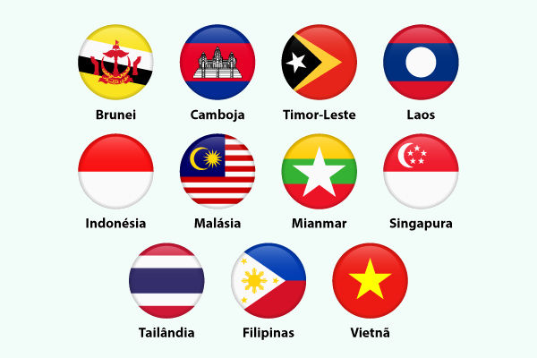 Bandeira dos países do Sudeste Asiático.