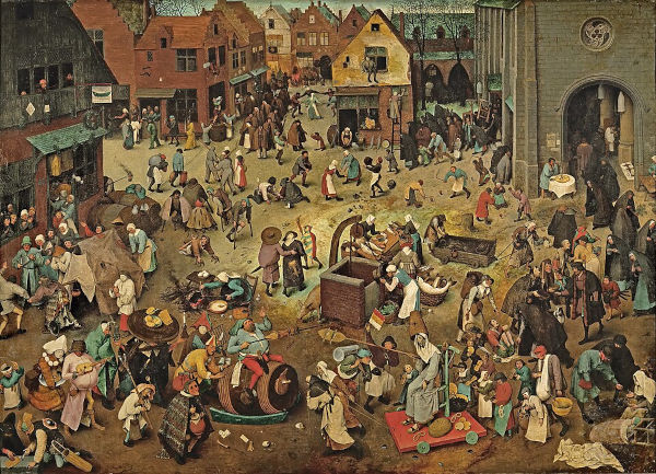 Pintura “A luta entre o Carnaval e a Quaresma” (1559), de Pieter Bruegel, em texto sobre a história do Carnaval.