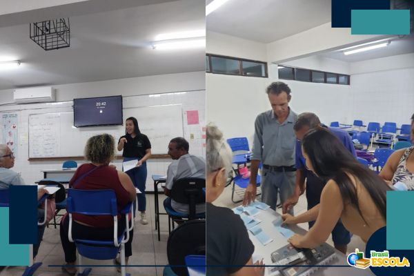 Eduarda como professora do cursinho para o Encceja