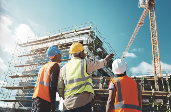 Trabalhadores em uma construção civil, outra importante atividade do setor secundário.