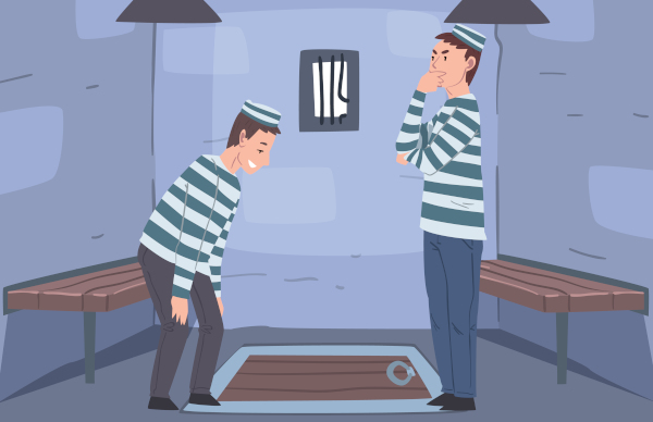 Dois prisioneiros em uma sela, em texto sobre o dilema do prisioneiro. [imagem_principal]