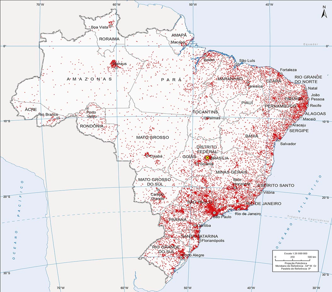 Mapa populacional do Brasil.