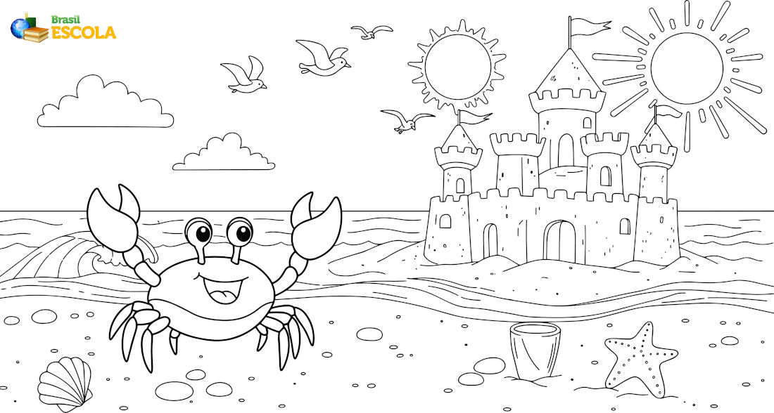 Desenho para colorir siri na praia