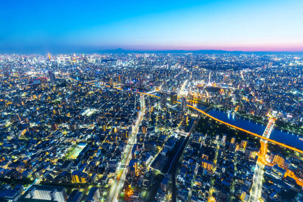 Vista de cima de Tóquio, um exemplo de megalópole. [imagem_principal]
