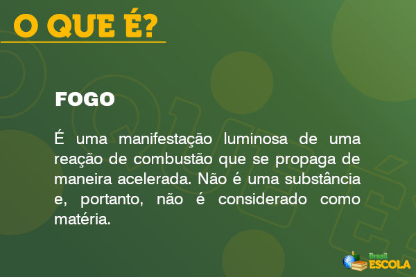 Imagem explicando o que é fogo (conceito/definição).