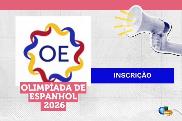 Foto da logo da Olimpíada de Espanhol 2026, texto Olimpíada de Espanhol 2026 Inscrição