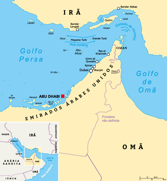 Mapa do Estreito de Ormuz.