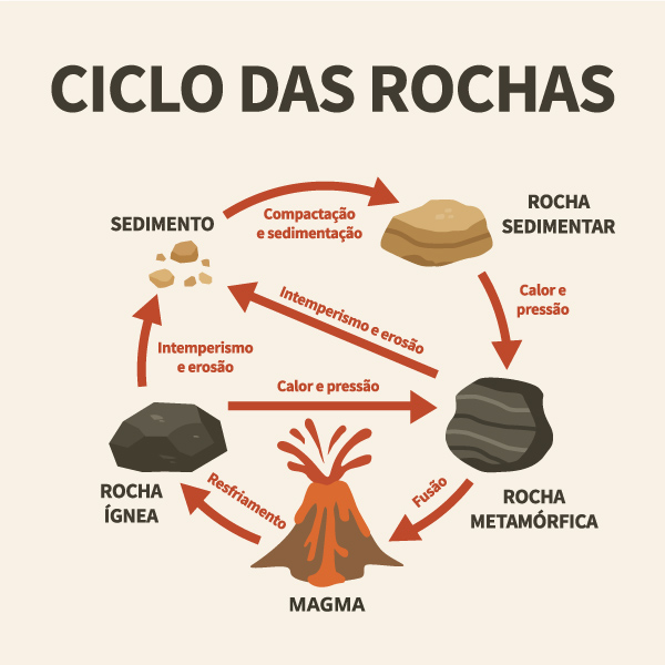 Esquema do ciclo das rochas.