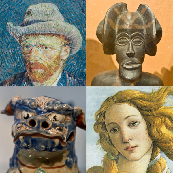 Montagem de imagens de quatro obras de movimentos artísticos diferentes. 