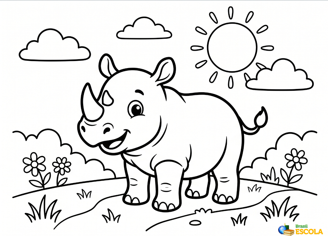 Desenho de rinoceronte para pintar