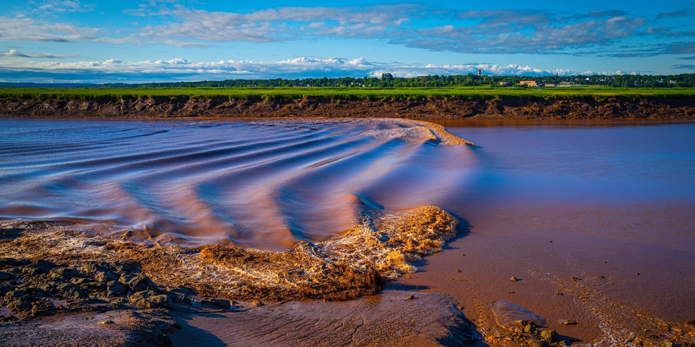 Pororoca nas águas do rio Petitcodiac, no Canadá. 