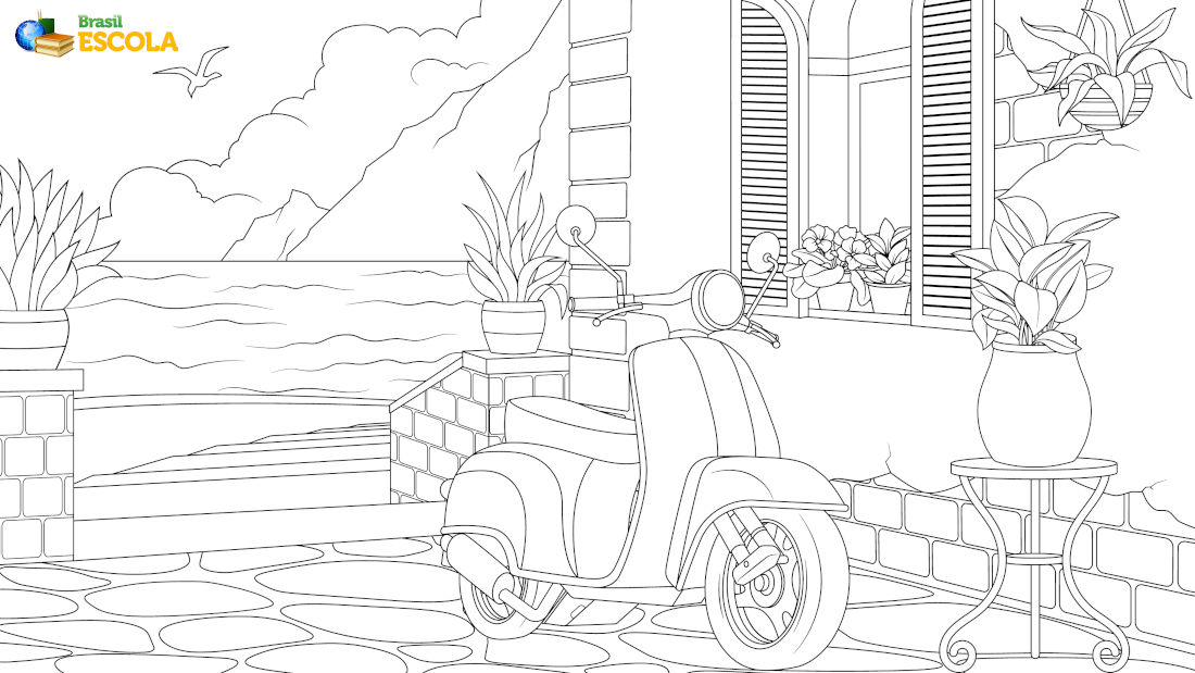 desenho de uma scooter para imprimir e pintar
