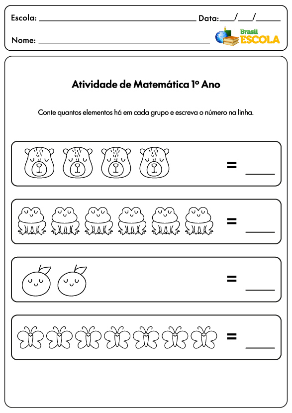 Atividade de Matemática para 1º ano Ensino Fundamental.
