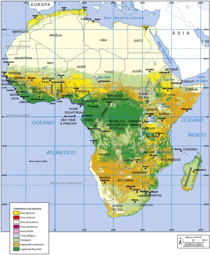 Mapa da cobertura e do uso da terra no continente africano. Fonte: IBGE.