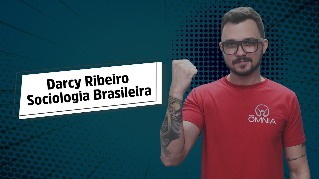 "Darcy Ribeiro | Sociologia Brasileira" escrito sobre fundo verde ao lado da imagem do professor