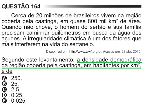 Questão da prova de Matemática do Enem de 2011 com delimitação do comando