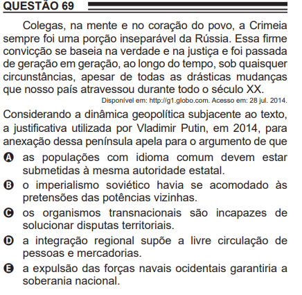 Questão do Enem sobre geopolítica