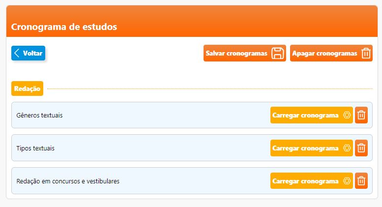 Página do cronograma de estudos do Brasil Escola para o Enem