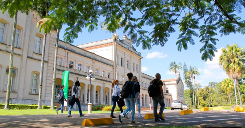 Estudantes caminhando no campus da USP