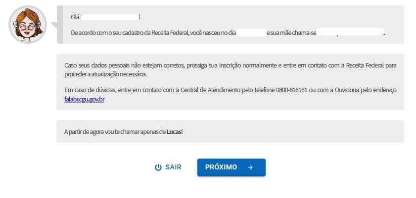 Página de inscrição do Enem 2025 