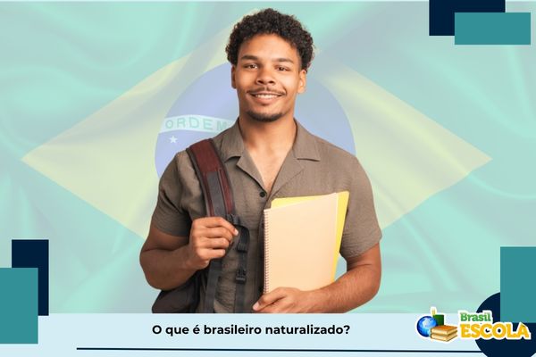 Garoto soba bandeira do Brasil. Texto na imagem:O que é brasileiro naturalizado?