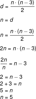 Fórmula das diagonais e cálculo para encontrar o polígono que apresenta o número de lados igual ao número das diagonais.