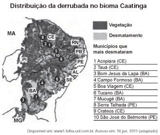 Mapa da região de distribuição da derrubada no bioma Caatinga.