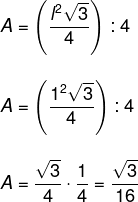 Cálculo de área de triângulo equilátero com lado medindo 1 m.