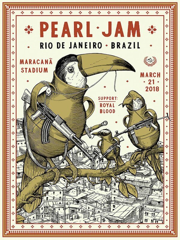 Cartaz de divulgação de uma apresentação da banda Pearl Jam na cidade do Rio de Janeiro