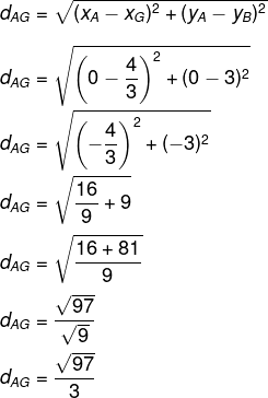 Cálculo da distância entre o ponto A e o ponto G