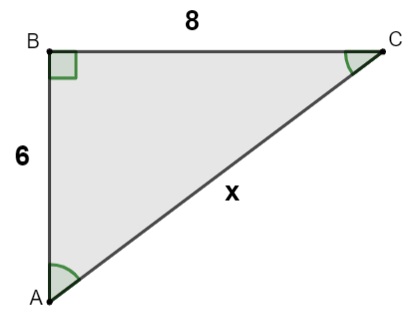 Triângulo retângulo com lados medindo x cm, 8 cm e 6 cm